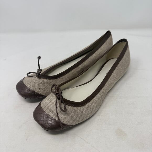 Elie Tahari Linen Canvas & Brown Leather Cap Toe Ballet Flats Size EU 40 - Picture 11 of 11